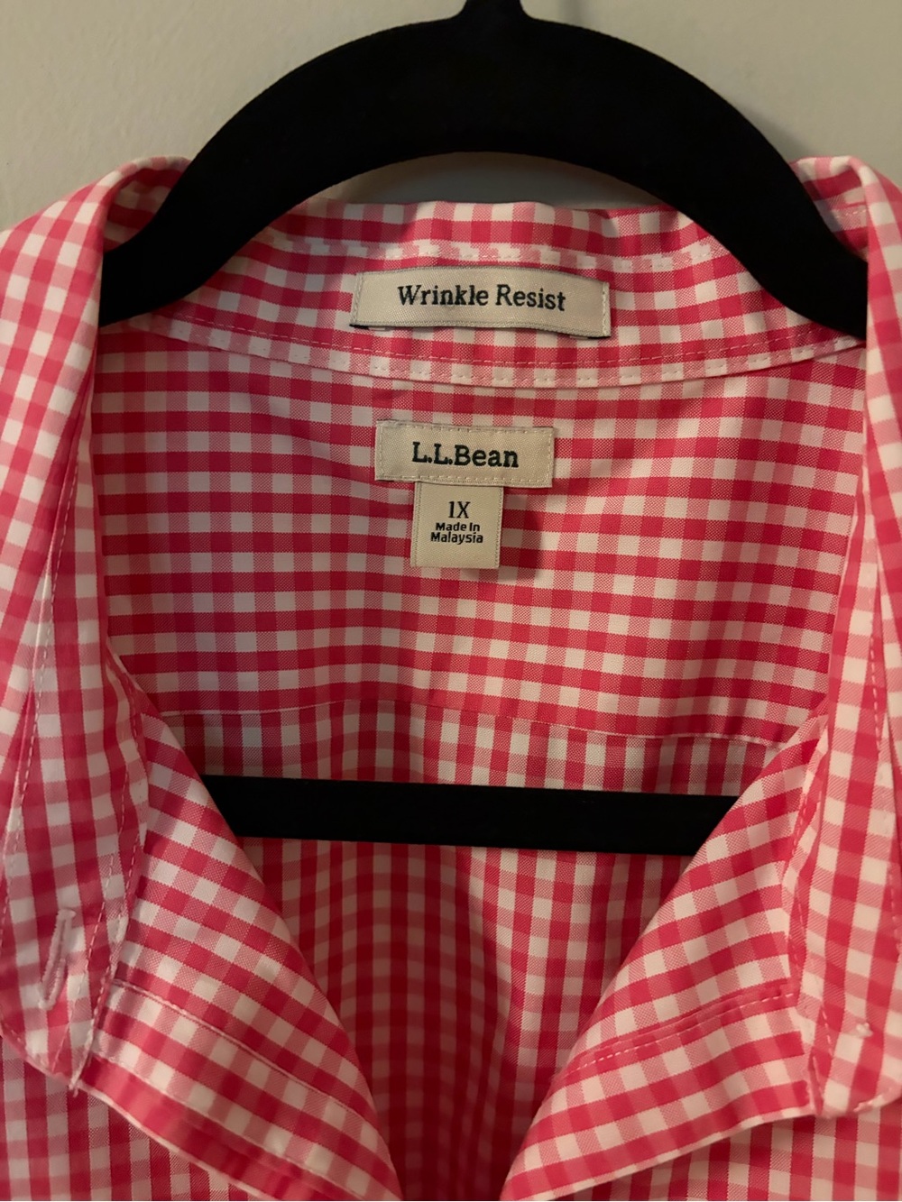 L.L.Bean Pink and White Gingham Button-Down Shirt